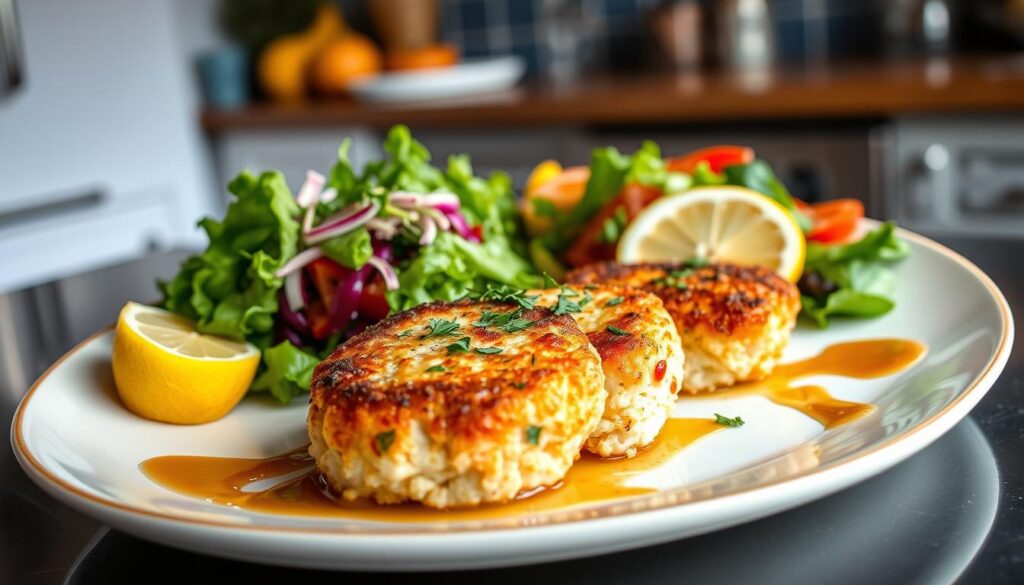 Crab cakes plated