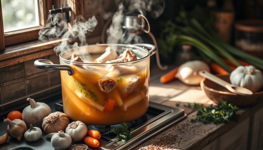 Homemade bone broth preparation